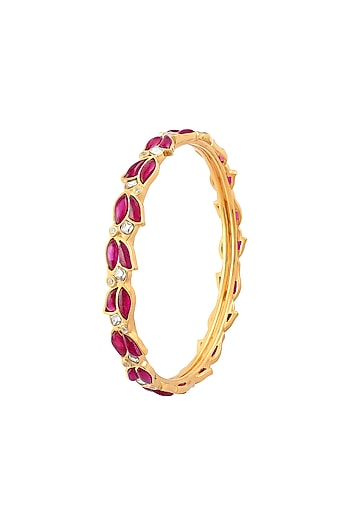 Gold Finish Motif Bangle In Sterling Silver