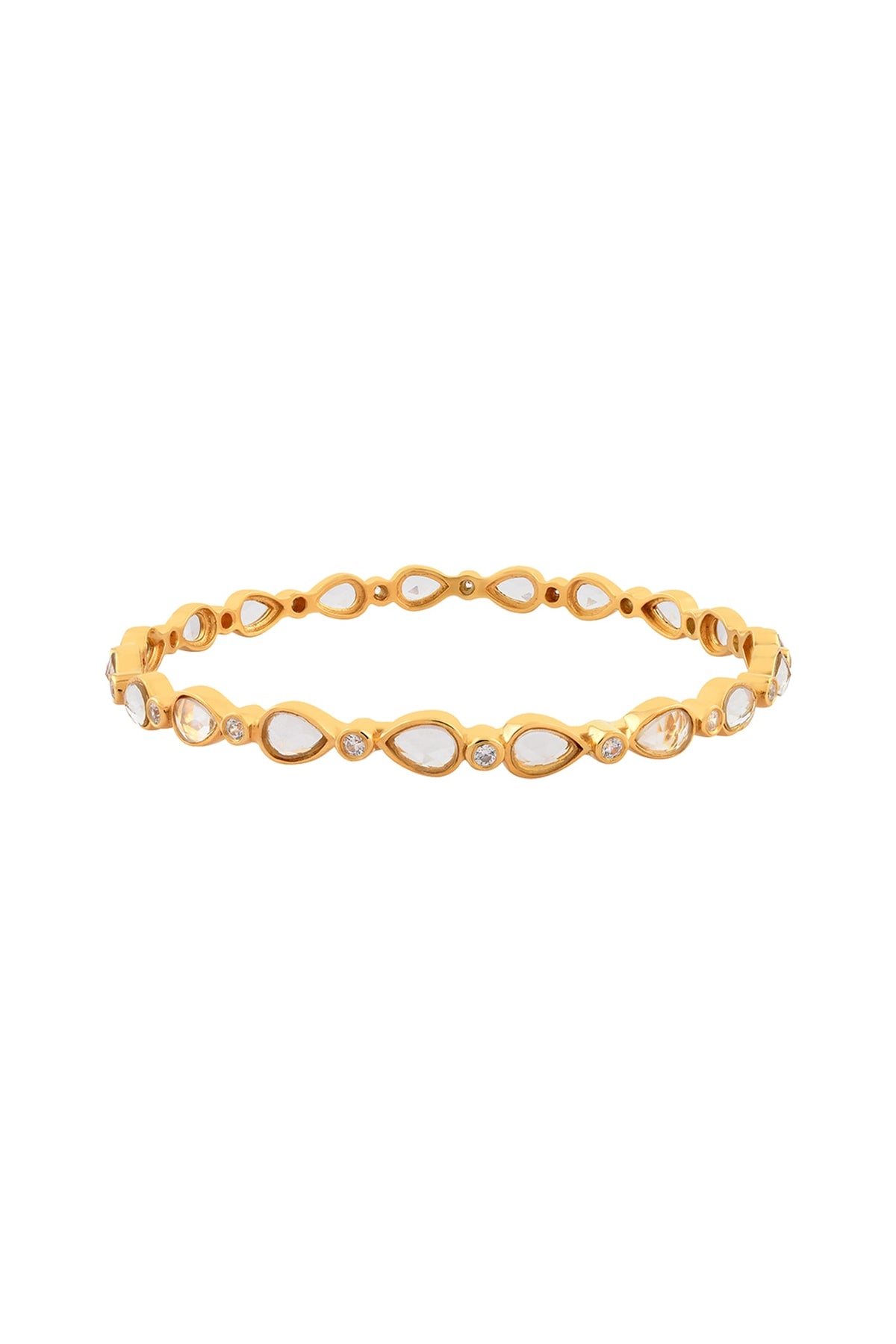 Gold Finish Single Line Bangle In Sterling Silver