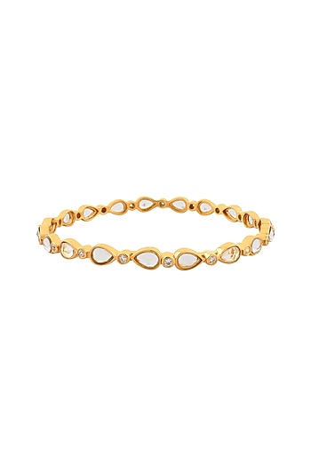 Gold Finish Single Line Bangle In Sterling Silver