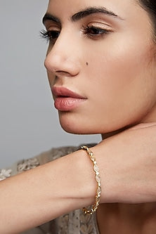 Gold Finish Single Line Bangle In Sterling Silver