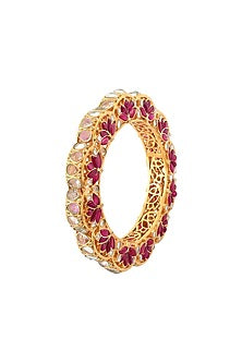 Gold Finish Gajra Bangle In Sterling Silver