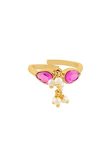 Gold Finish Pearl Toe Ring In Sterling Silver