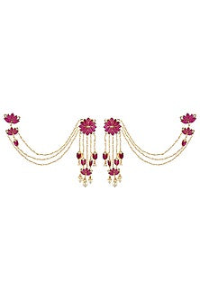 Gold Finish Kundan Polki Mogra Long Earrings In Sterling Silver