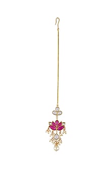 Gold Finish Kundan Polki Mogra Maang Tikka In Sterling Silver