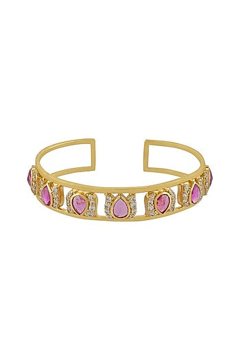 Gold Finish Statement Cuff Bracelet In Sterling Silver