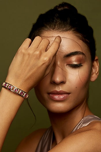 Gold Finish Statement Cuff Bracelet In Sterling Silver