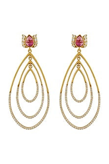 Gold Finish Tulip Dangler Earrings In Sterling Silver