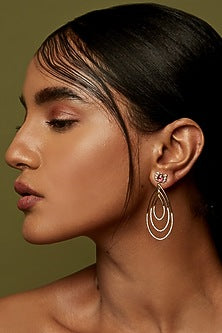 Gold Finish Tulip Dangler Earrings In Sterling Silver