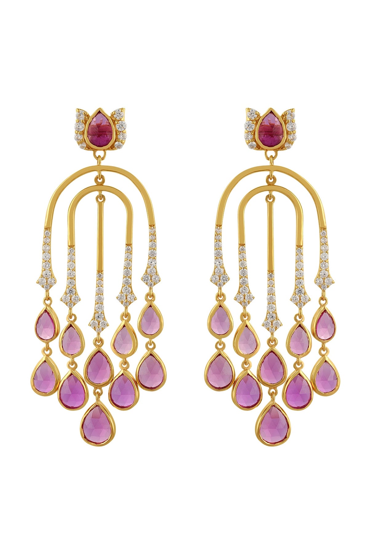Gold Finish Semi Dangler Earrings In Sterling Silver