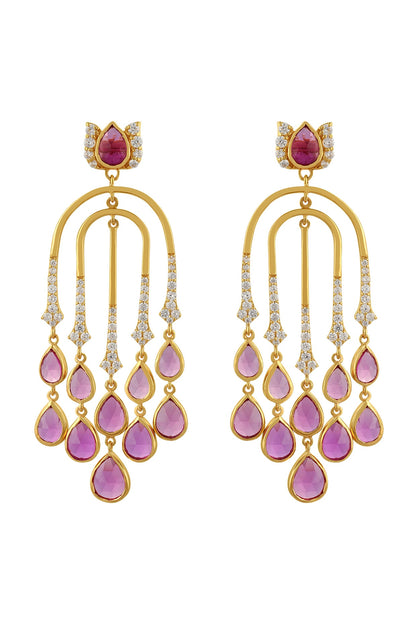 Gold Finish Semi Dangler Earrings In Sterling Silver