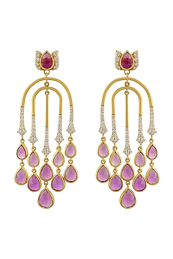 Gold Finish Semi Dangler Earrings In Sterling Silver
