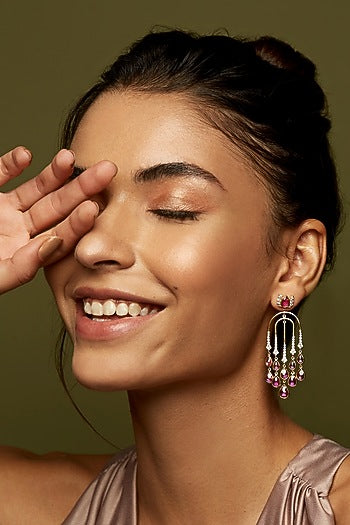 Gold Finish Semi Dangler Earrings In Sterling Silver