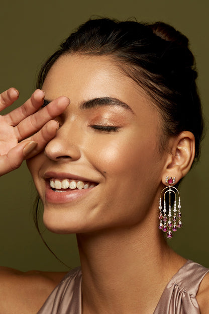 Gold Finish Semi Dangler Earrings In Sterling Silver