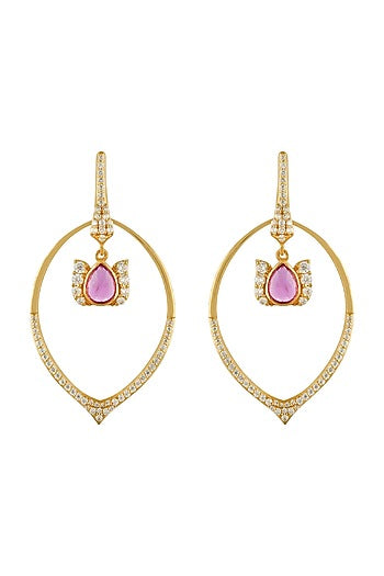 Gold Finish Small Dangler Earrings In Sterling Silver