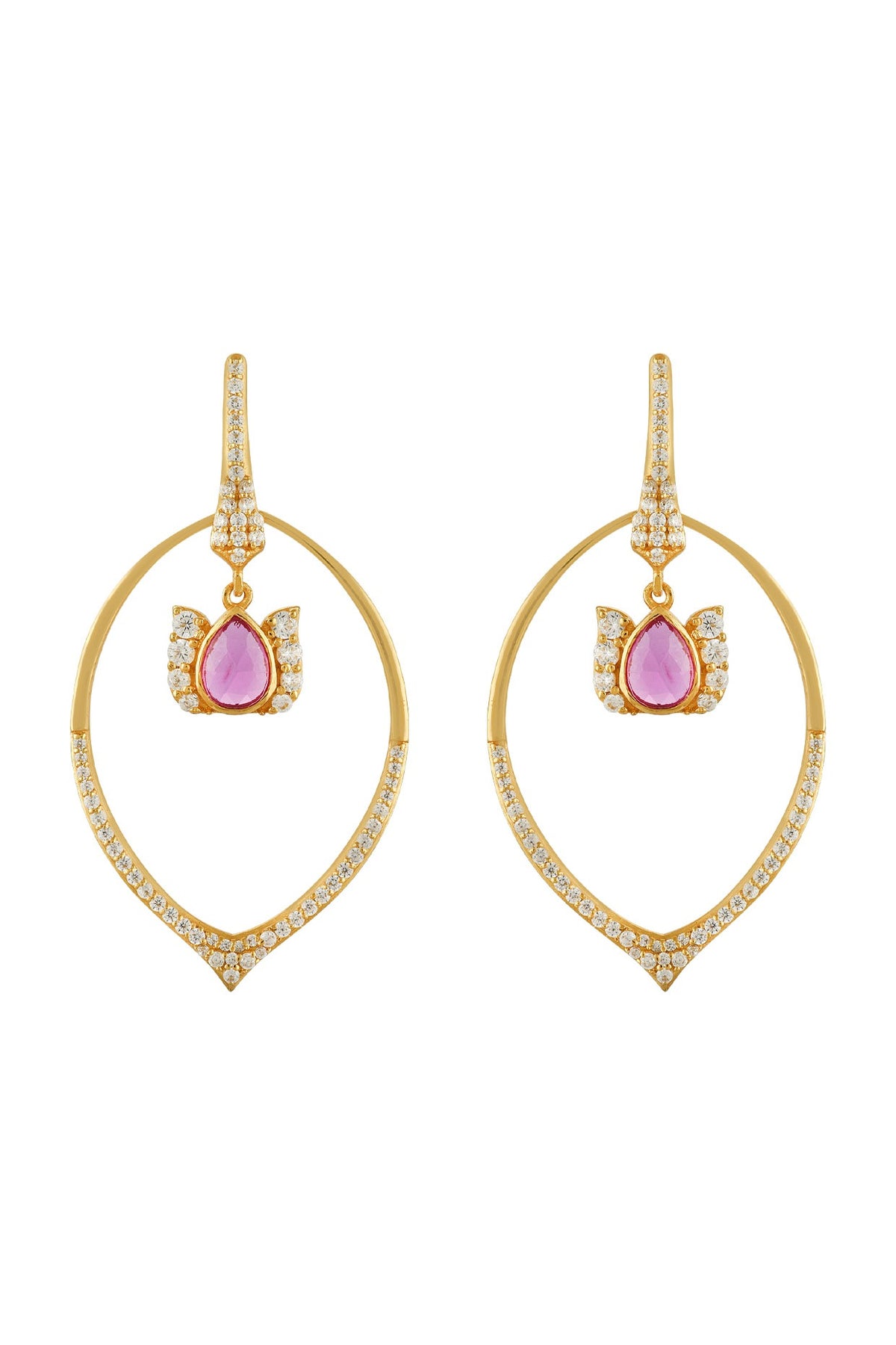 Gold Finish Small Dangler Earrings In Sterling Silver