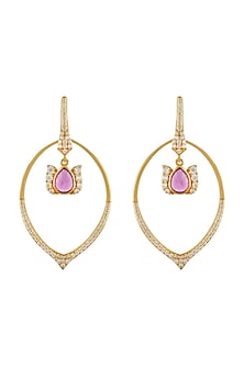 Gold Finish Small Dangler Earrings In Sterling Silver