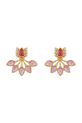 Gold Finish Tulip Garden Earrings In Sterling Silver