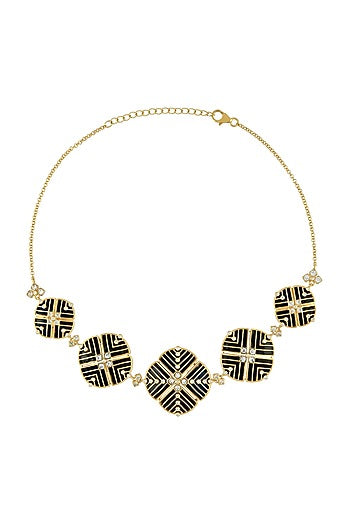 Gold Finish Enameled Choker Necklace In Sterling Silver