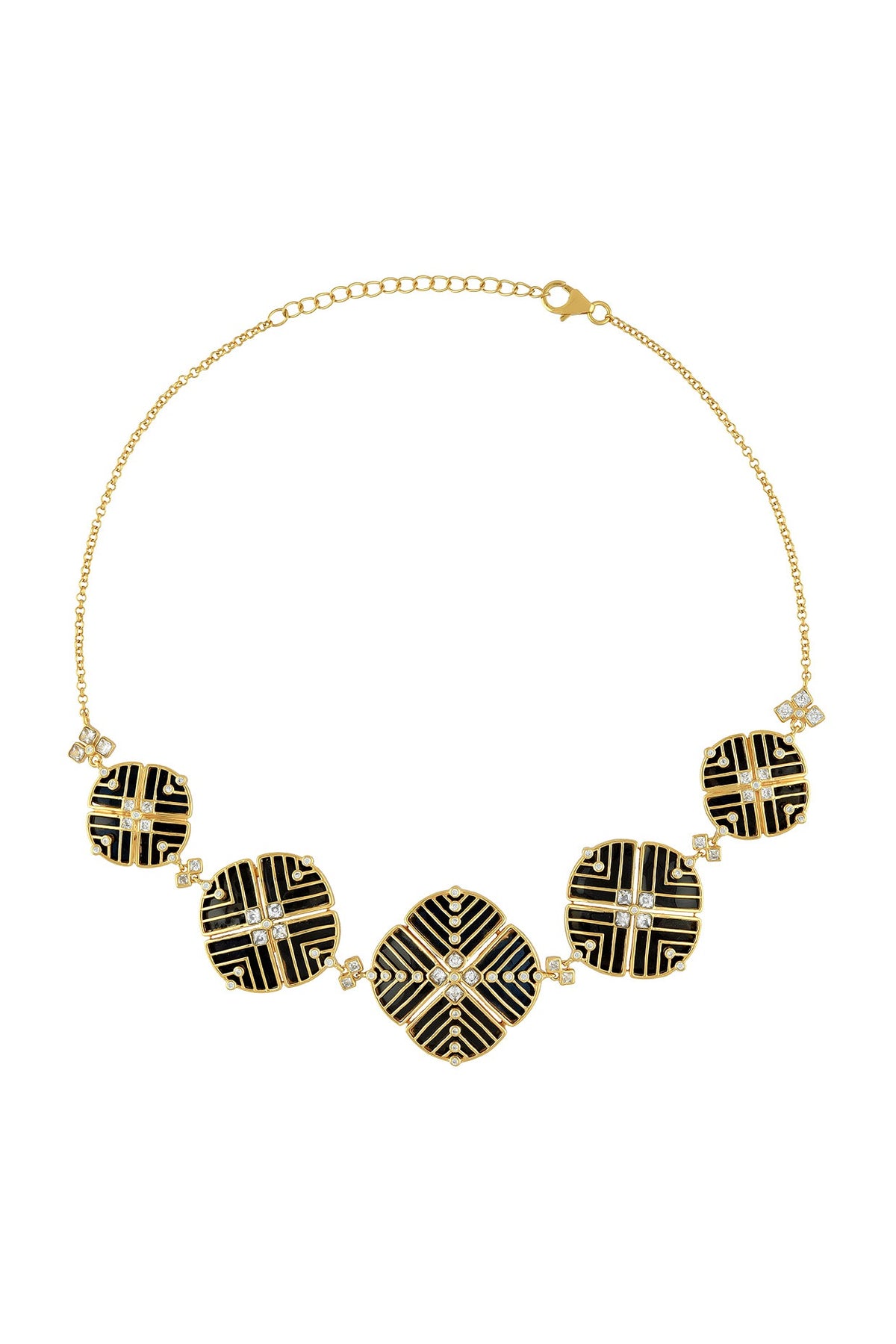 Gold Finish Enameled Choker Necklace In Sterling Silver