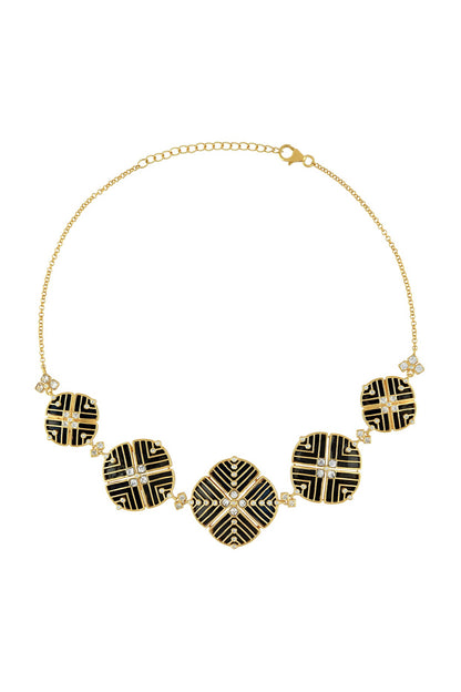 Gold Finish Enameled Choker Necklace In Sterling Silver