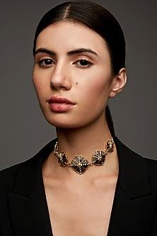 Gold Finish Enameled Choker Necklace In Sterling Silver
