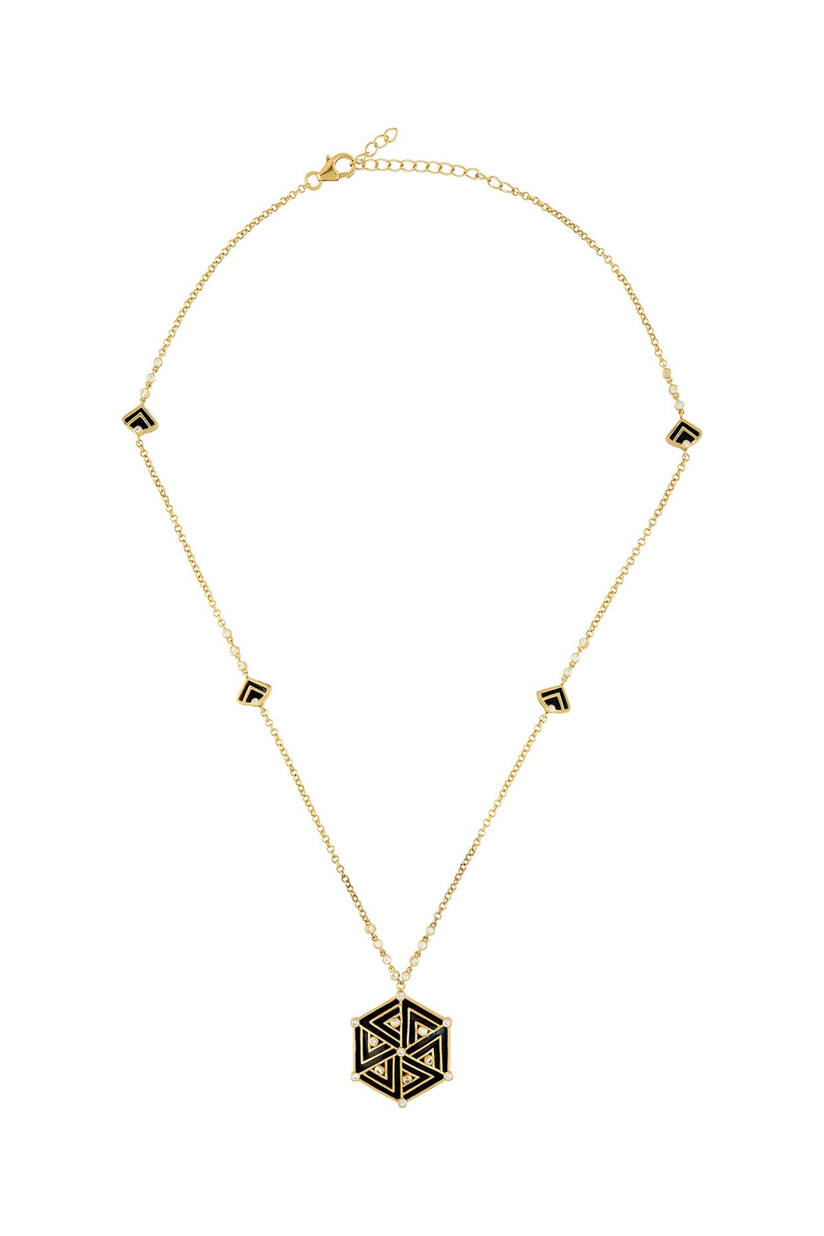 Gold Finish Enameled Pendant Necklace In Sterling Silver With Zircon