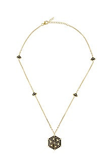 Gold Finish Enameled Pendant Necklace In Sterling Silver With Zircon