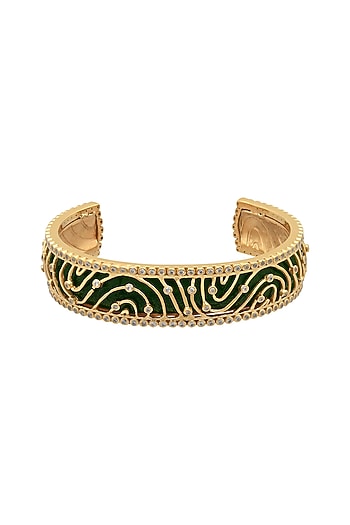 Gold Finish Zircon Cuff Bracelet In Sterling Silver