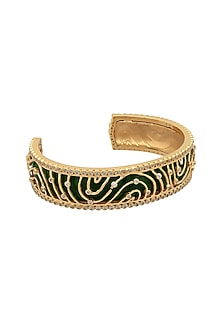 Gold Finish Zircon Cuff Bracelet In Sterling Silver