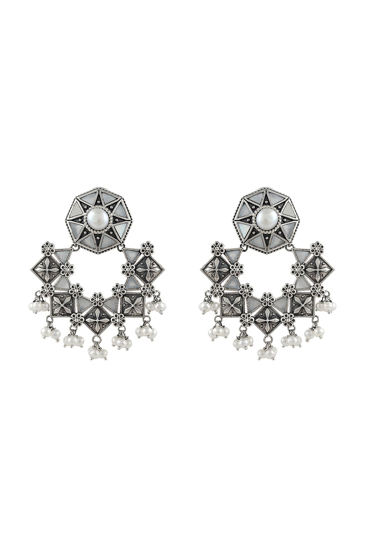 Silver Finish Oxidised Dangler Earrings In Sterling Silver