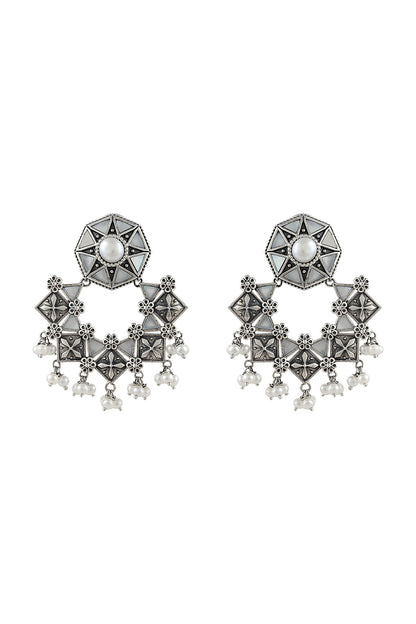 Silver Finish Oxidised Dangler Earrings In Sterling Silver
