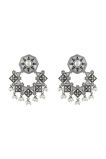 Silver Finish Oxidised Dangler Earrings In Sterling Silver