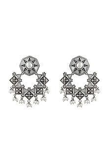 Silver Finish Oxidised Dangler Earrings In Sterling Silver