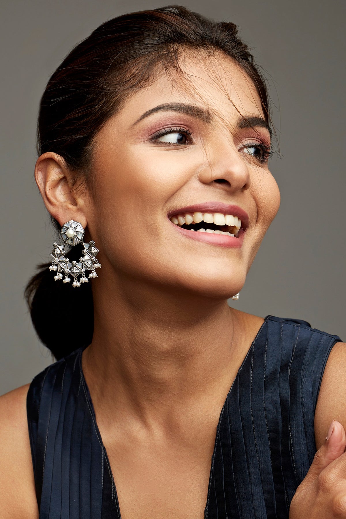 Silver Finish Oxidised Dangler Earrings In Sterling Silver