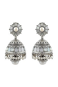 Silver Finish Oxidised Jhumkas In Sterling Silver