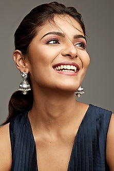 Silver Finish Oxidised Jhumkas In Sterling Silver