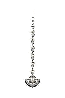 Silver Finish Oxidised String Maang Tikka In Sterling Silver
