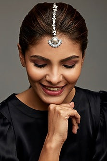 Silver Finish Oxidised String Maang Tikka In Sterling Silver