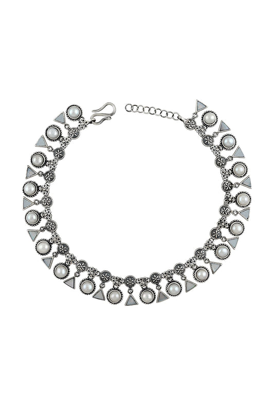 Silver Finish Oxidised Anklet In Sterling Silver