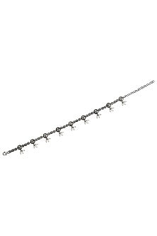 Silver Finish Oxidised Pearl Anklet In Sterling Silver