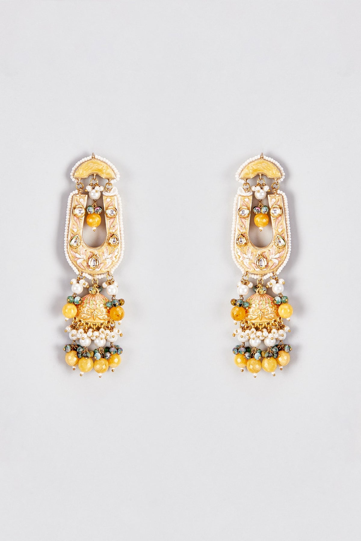 Gold Finish Kundan Polki Jhumka Earrings