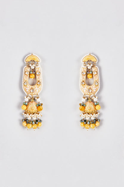 Gold Finish Kundan Polki Jhumka Earrings