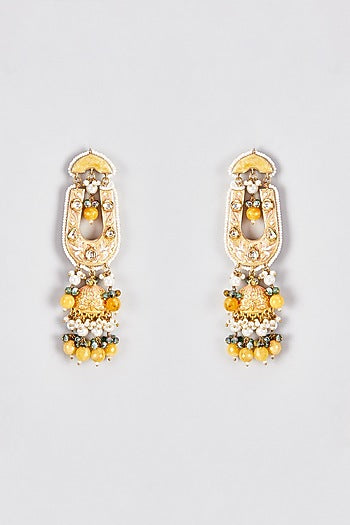 Gold Finish Kundan Polki Jhumka Earrings