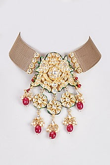 Gold Finish Kundan Polki Choker Necklace