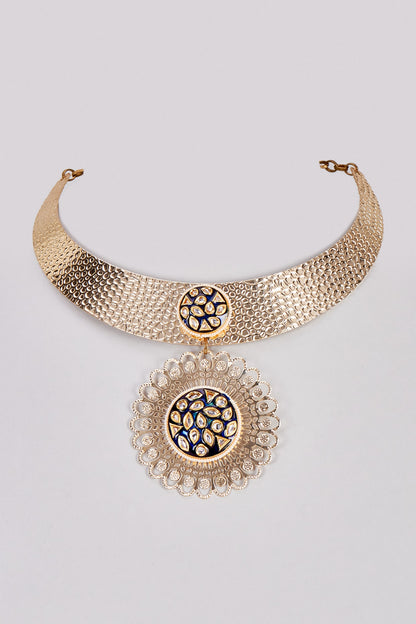 Gold Finish Kundan Polki Choker Necklace