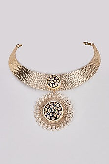 Gold Finish Kundan Polki Choker Necklace
