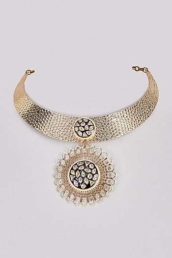 Gold Finish Kundan Polki Choker Necklace