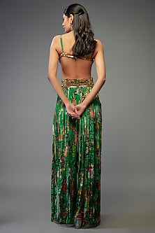 Green Crepe Hand Embroidered Fringed Lehenga Set