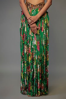 Green Crepe Hand Embroidered Fringed Lehenga Set