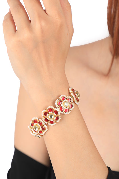 Gold Plated Pearl Floral Handcrafted Bracelet
